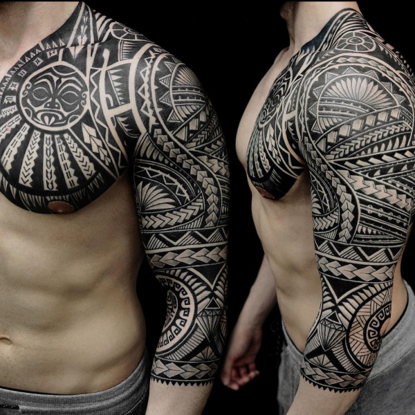 Maori Tribal Göğüs ve Kol Dövmesi